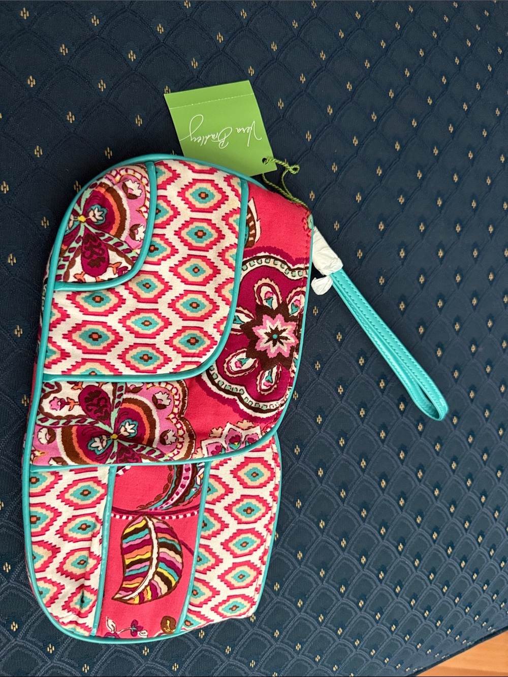 Vera Bradley Hot Pink and Teal Quilted Wristlet